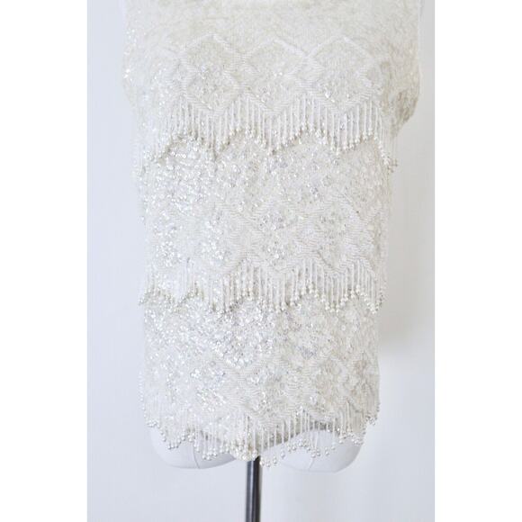 Vintage 1960s Mai Ling Beaded Shell Top Made In Hong Kong Sleeveless Cream - Picture 3 of 12